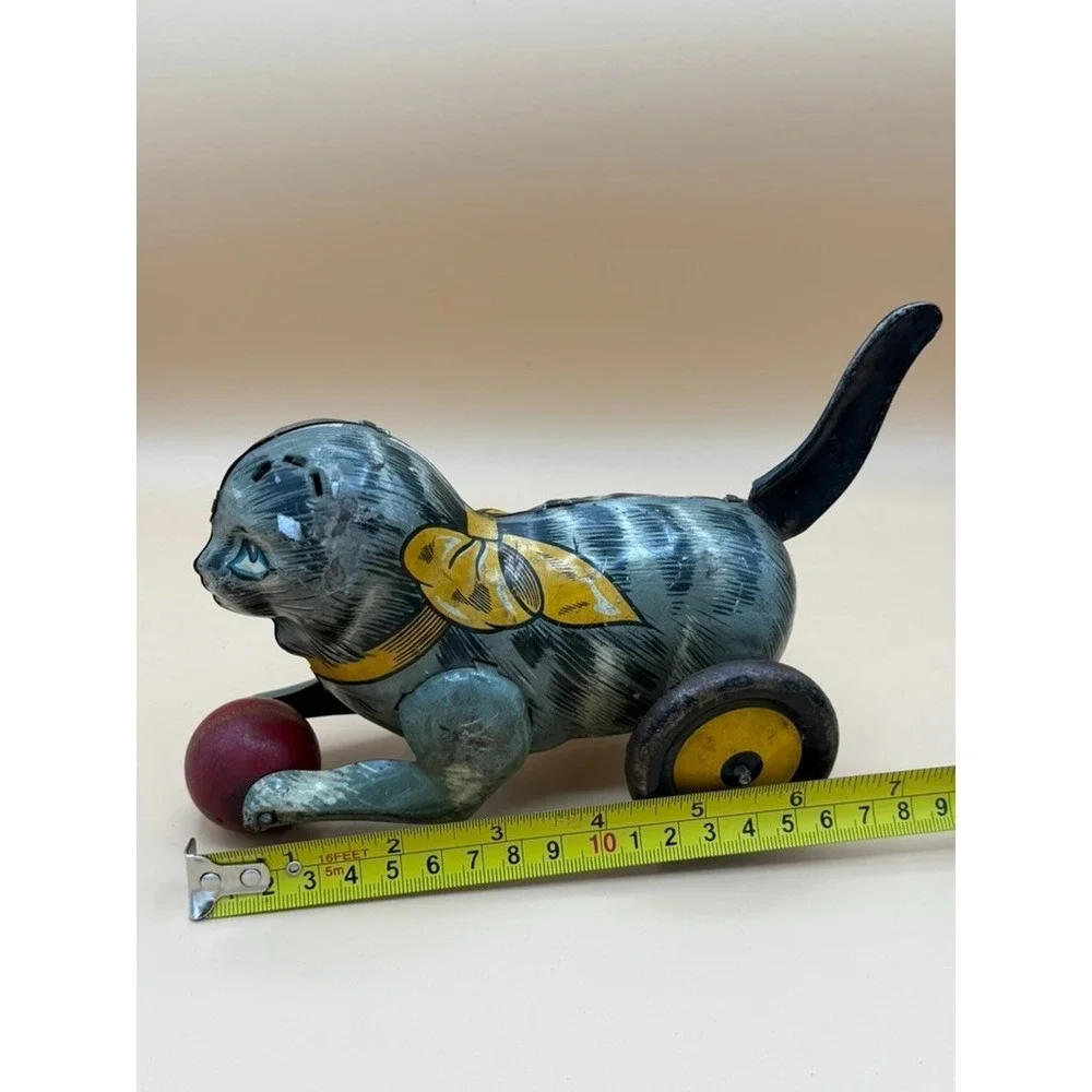 Vintage Marx Kitty Kat Tin Litho Lever Action Cat w/ Ball